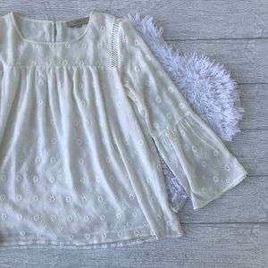 LOFT White Lace Embroidered Bell Sleeved Blouse